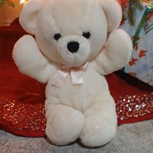 Adorable Cream Plush Teddy Bear with Bow